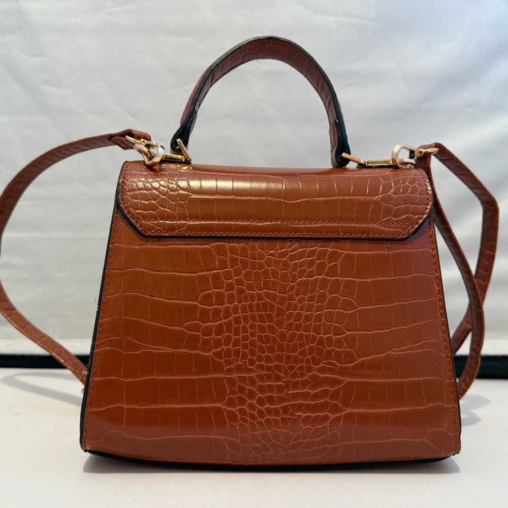 ALDO Brown Croc-Embossed Top Handle Bag with Gold Chain - Picture 3 of 7